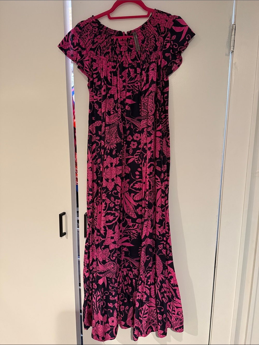 Anthropologie Pink and Black Floral Maxi Dress